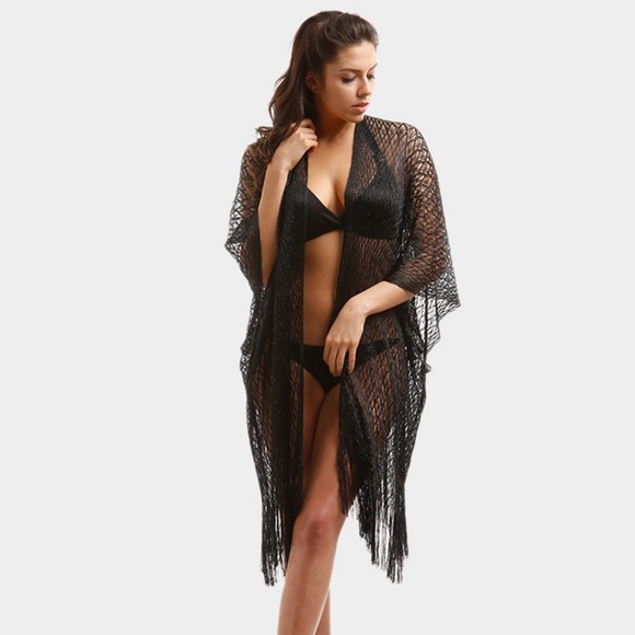 AngelBellas Other - Sheer Net Black Shawl Swimsuit Cover Up